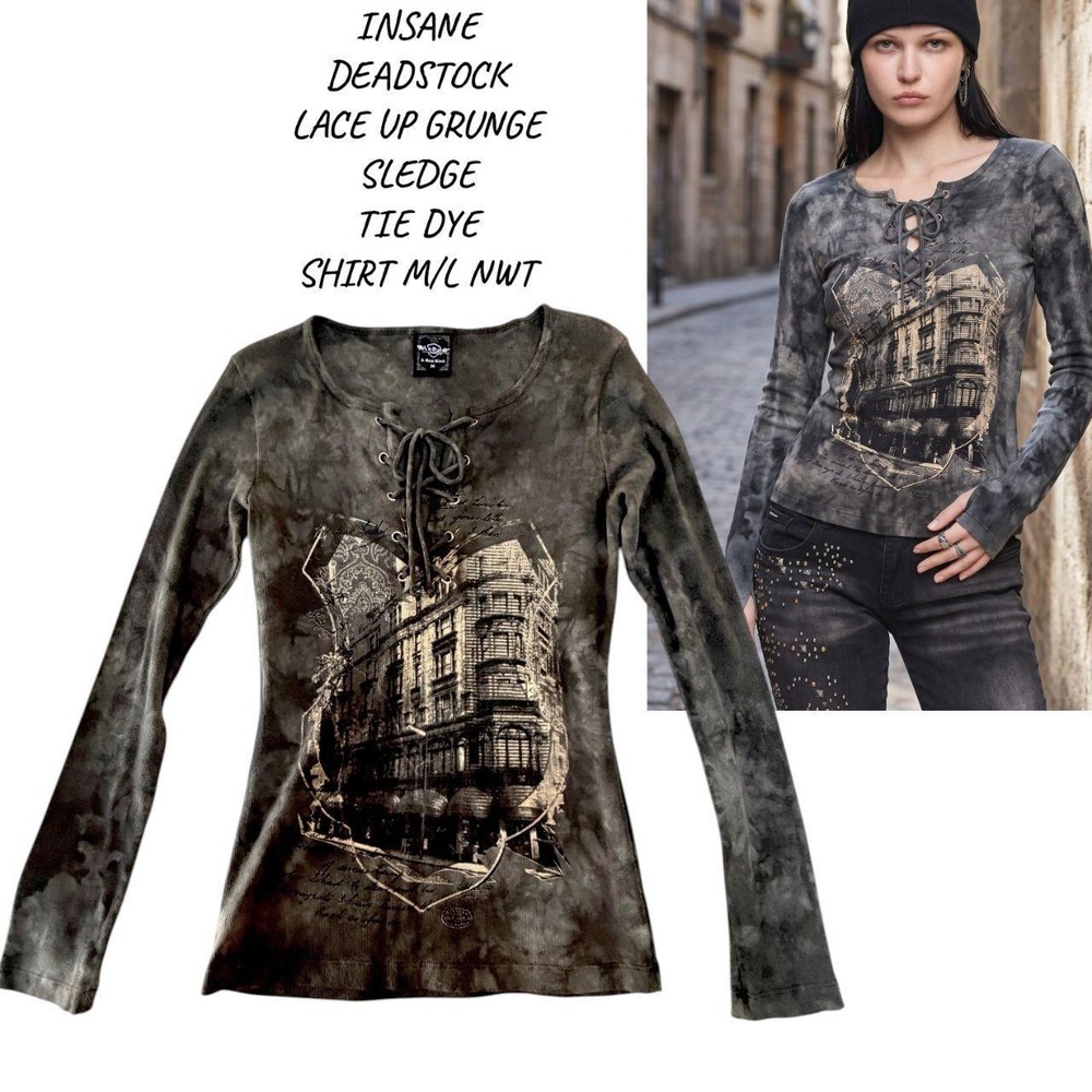 DEADSTOCK Y2K VTG.  Sledge Lace Up Grunge‎ Tie Dye Top M/L  NWT